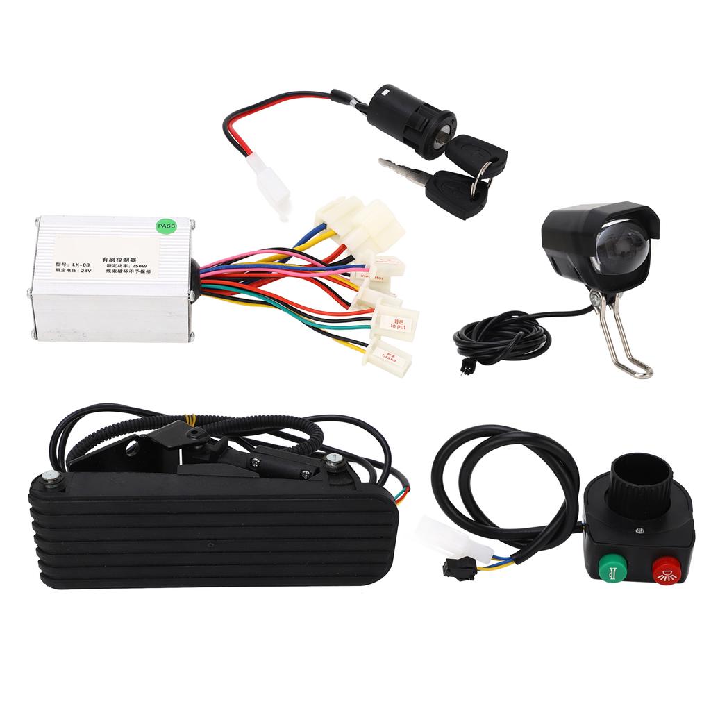 24V 250W Motor Bürstenbehafteter Controller Lithium Elektrofahrrad Fußpedal Gasgriff Scheinwerfer Geschwindigkeit