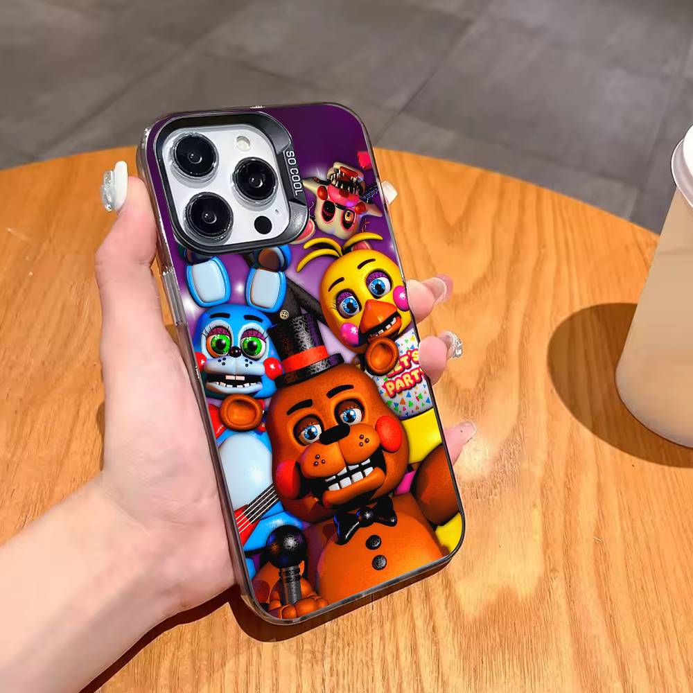 Five Nights At F-Freddys Fnaf Phone Case For iPhone 17,16,15,14,13,12,11 Plus,Pro Max,XS,Colored Silver Plated Inside Cover