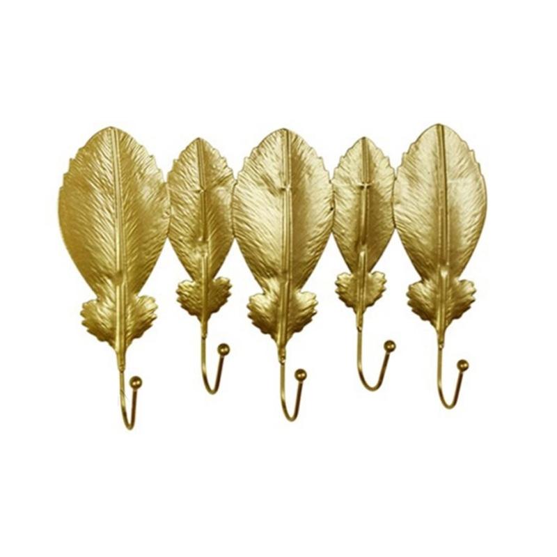 Elegant Gold Leaf Iron Wall Hook For Entryway Bedroom Storage Key Coat Hanger Practical Home Organization Tool