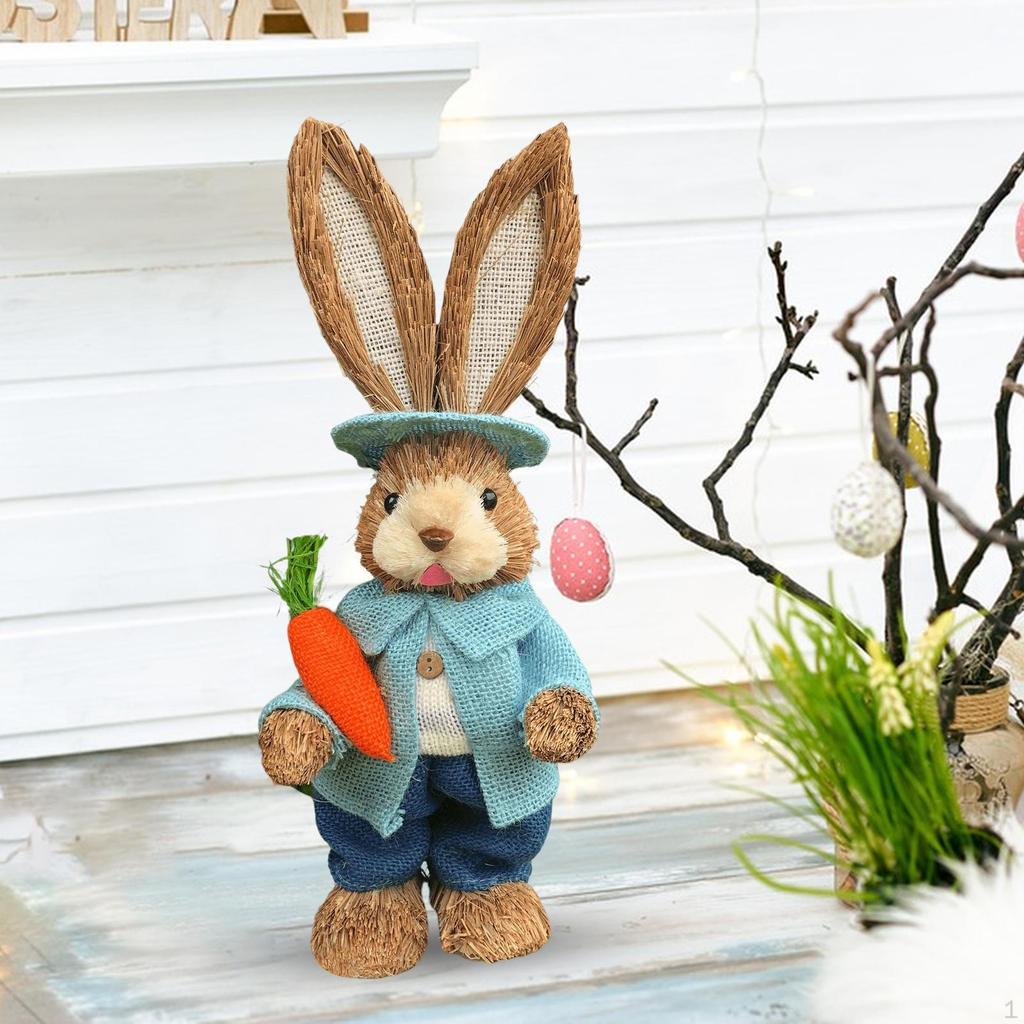 Easter Figurine, Bunny Statue Animal Sculpture Photo Props Art Crafts for Home Indoor Party Decor