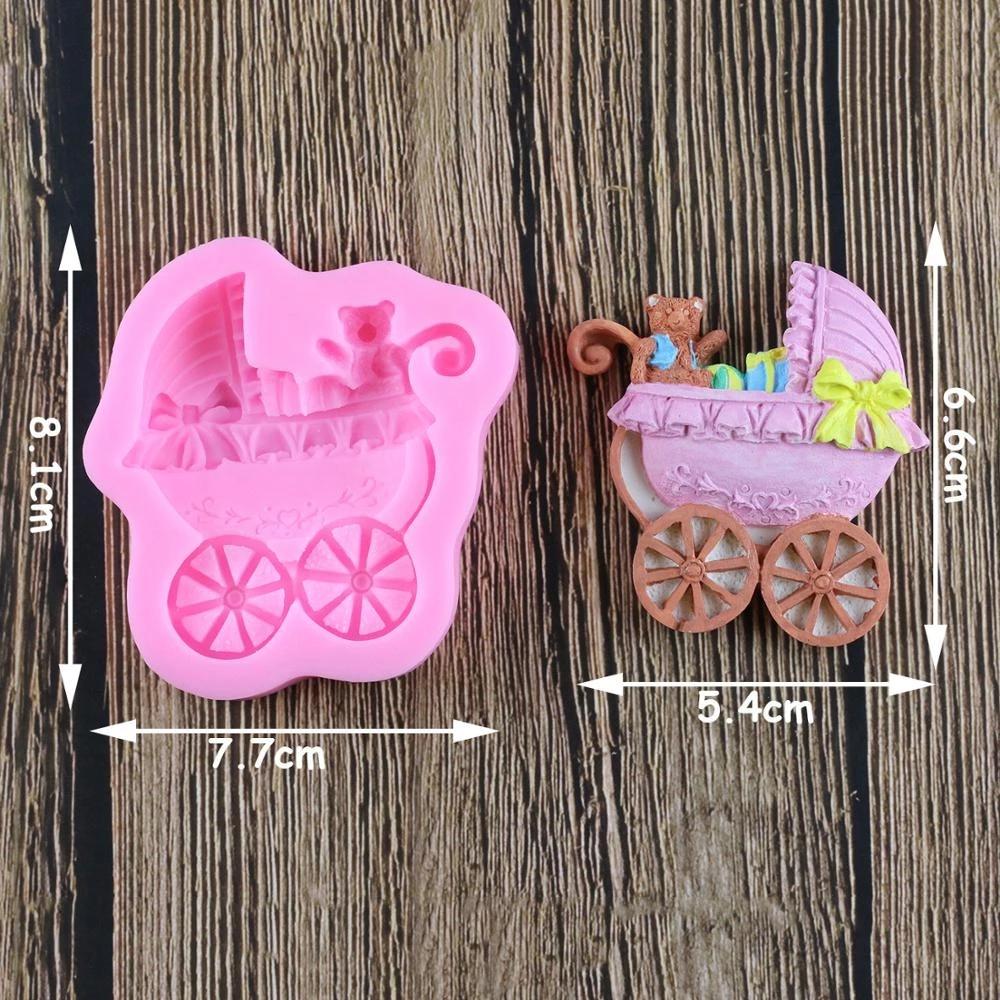 Baby Carriage Silicone Molds DIY Baby Birthday Fondant Cake Decorating Tools Polymer Clay Candy Chocolate Moulds