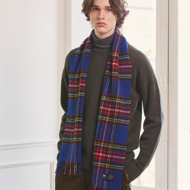 ABRAHAM MOON Merino Wool Muffler 25cm - Blue Stuart