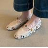 Sheepskin Version~ Comfortable Splicing One-pedal Mary Jane Loafers Women's One-button Camellia Embroidered Low-heeled Single Shoes