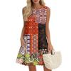 Kvinners avslappet mote pustende rund hals vest blomstrete feriekjole med lommer