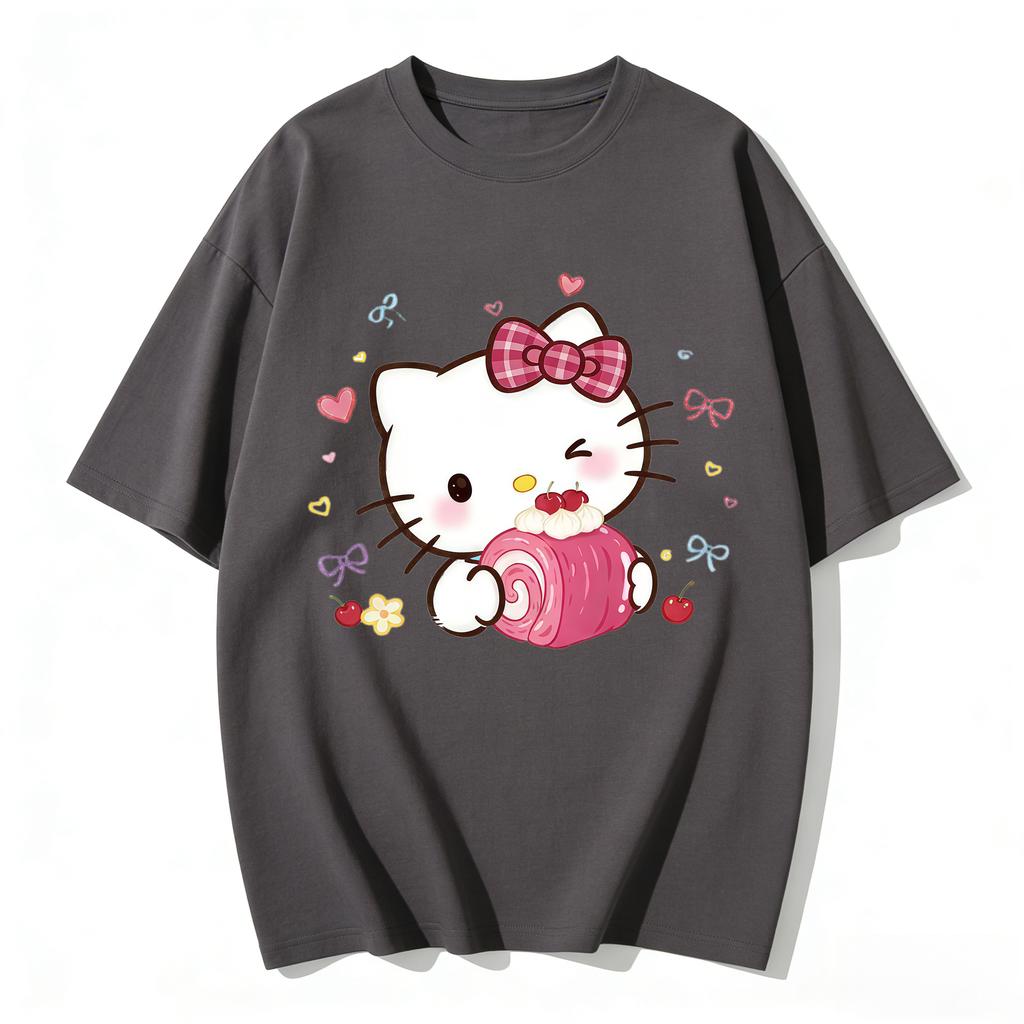 2026 Summer Hello Kitty Cartoon Printed Short Sleeve Pure Cotton Tshirt Womens Tees Parentchild Outfit Classic Fashion Tops
