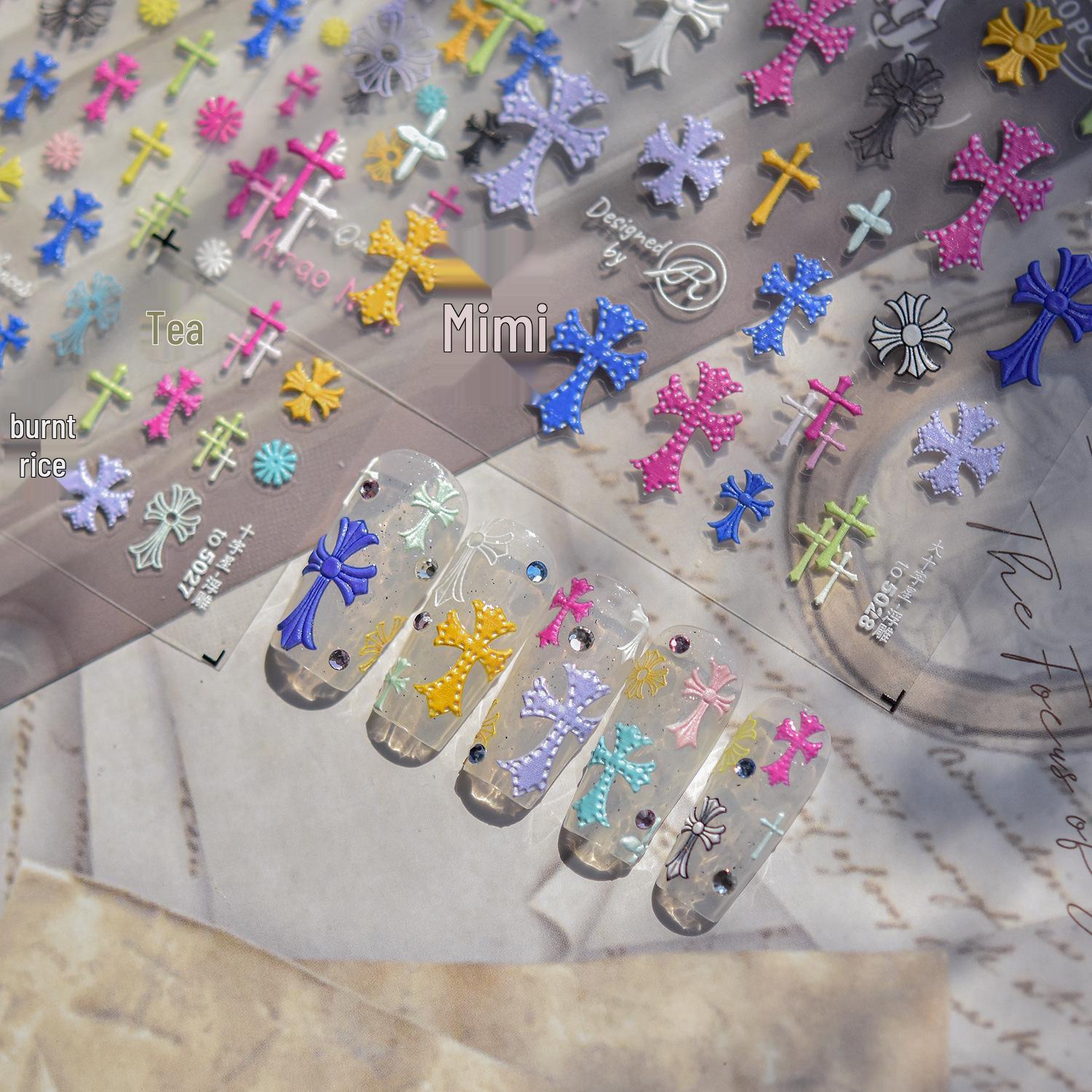 

Tomoni Embossed Nail Stickers - Japanese Cross & Star Nail Art Accessories