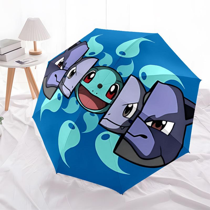 1pc Pokemon Water Type Automatic Open/Close Umbrella, Portable 3-Fold Compact Umbrella for Men & Women, Perfect Gift for Birthday122