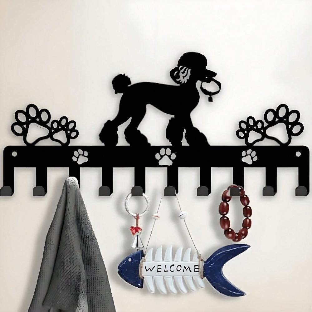 Portachiavi a 10 Ganci per Barbone Metallo da Parete Rastrelliera Chiavi Cane con Impronta Zampa Accessori per Animali Domestici Deposito Guinzaglio Cane Decorazione Casa