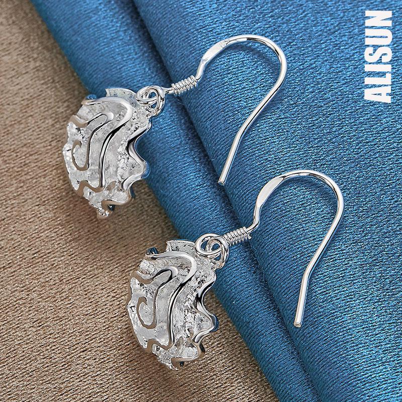 925 Sterling Silver Rose Pendant with Piercing Earrings Fashionable Wedding Jewelry