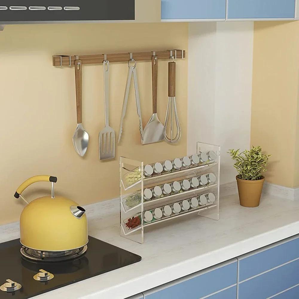 Simple Three Layer Acrylic Spice Display Rack for Home Kitchen Countertop Transparent Spice Rack Multi-functional Storage Rack