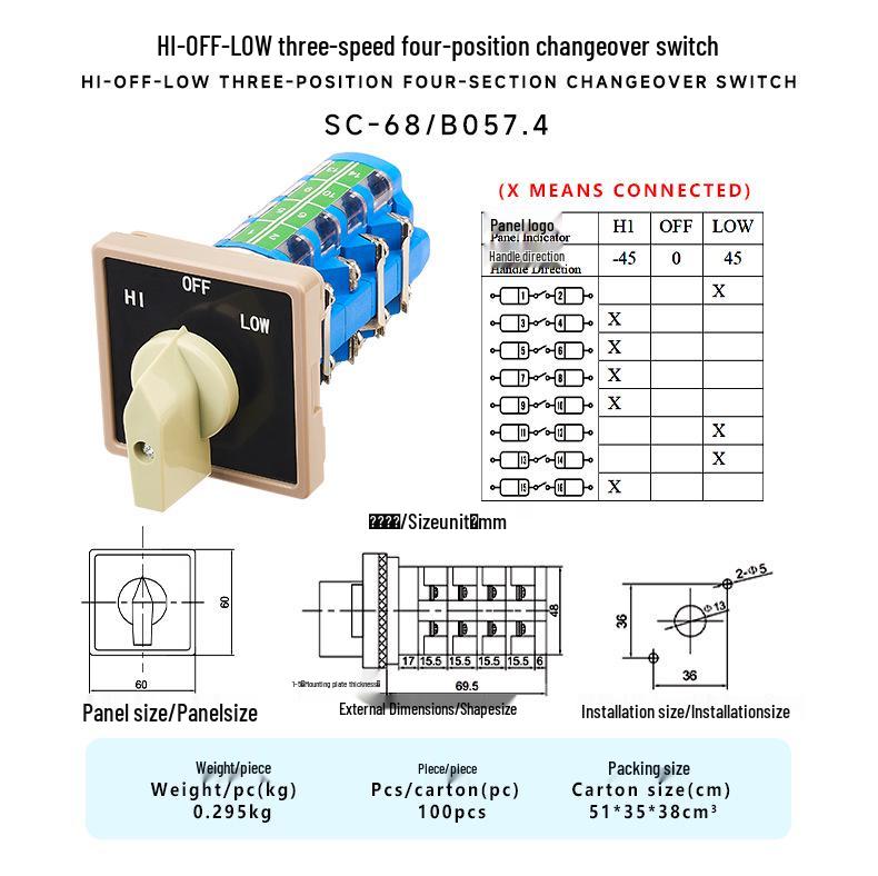 

Zhuochao SC-68/B057.4 Universal Three-Speed Rotary Switch