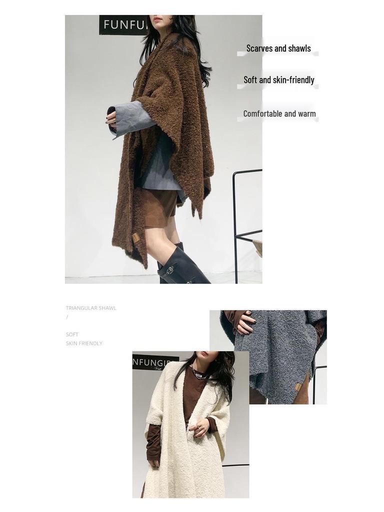 High-End Wool Knit Cape: Cozy Autumn/Winter Solid Color Shawl Coat