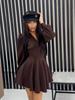 Elegant Women's Spring V-Neck Solid Color Long Sleeve Party Dress