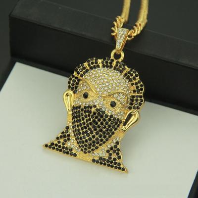 Hip Hop Creative New Product Accessories Personalized Full Diamond Fashion Exaggerated Masked Person Avatar Pendant Necklace