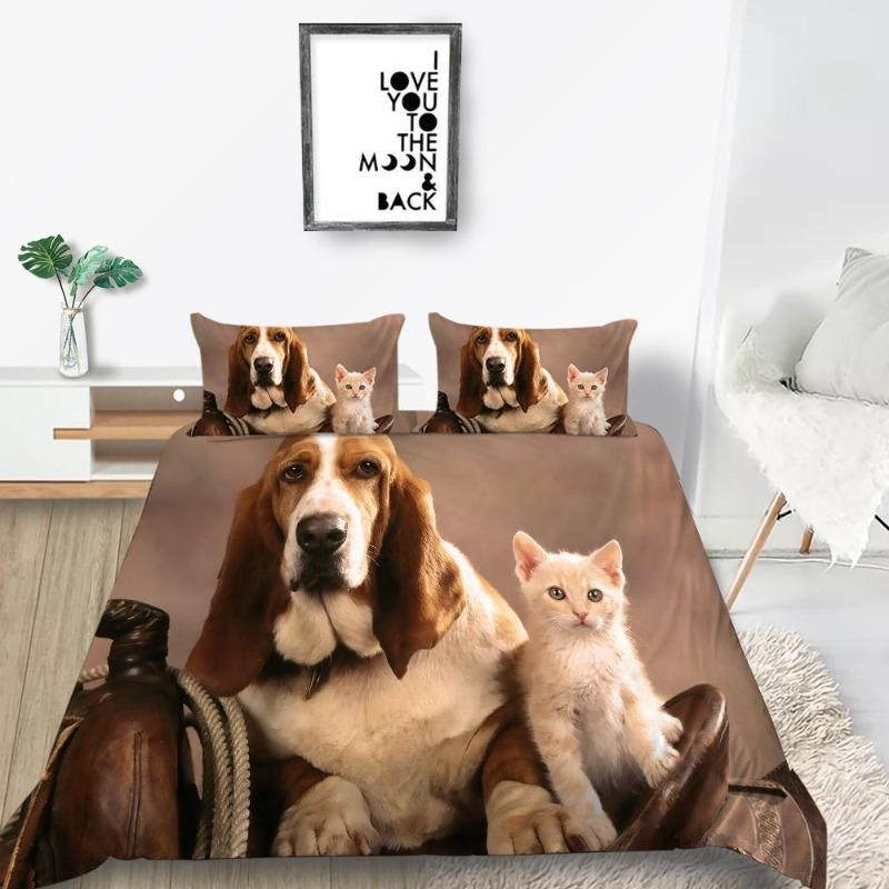 Luxury Down Duvet Cover Pillowcase Pet Dog Pattern Bedding Set Single Bed/double Bed/super Large Bed Size Ultra-fine Fiber Quick Drying Material