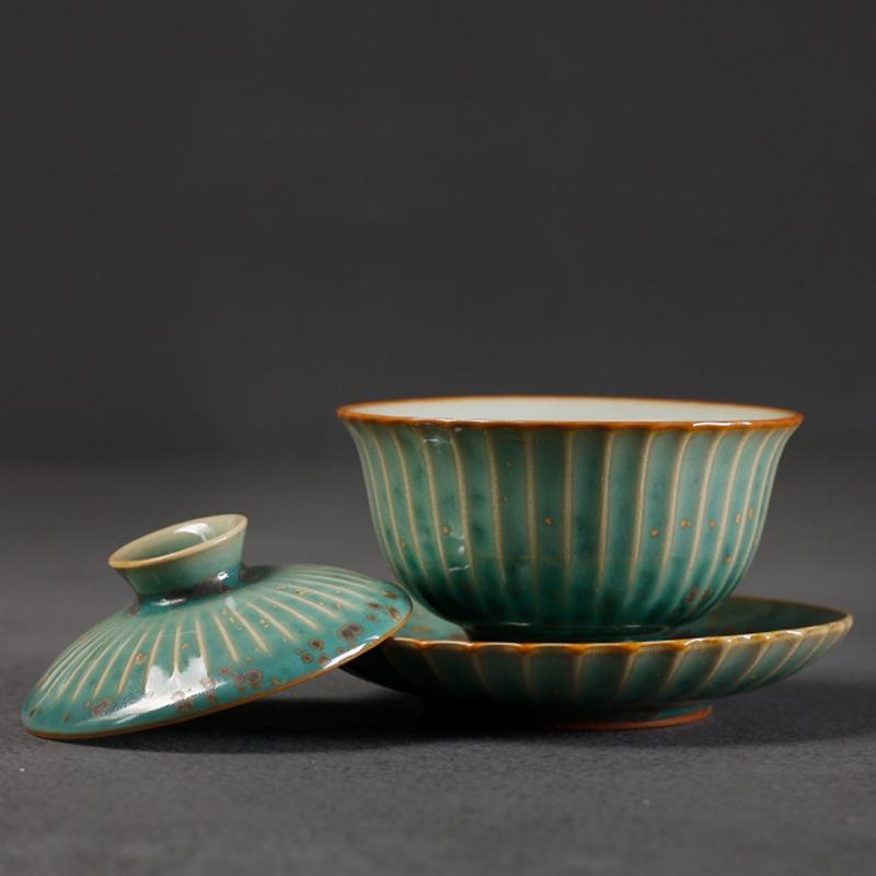 120ml Ceramic Gaiwan Japanese Style Tea Bowl Kiln Change Sancai Gaiwan