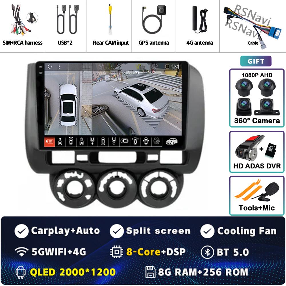 Android 14 Carplay Car Radio For Honda Fit Jazz City 2002 2003 2004 - 2007 Multimedia Video Player Navigation GPS Stereo 2Din BT