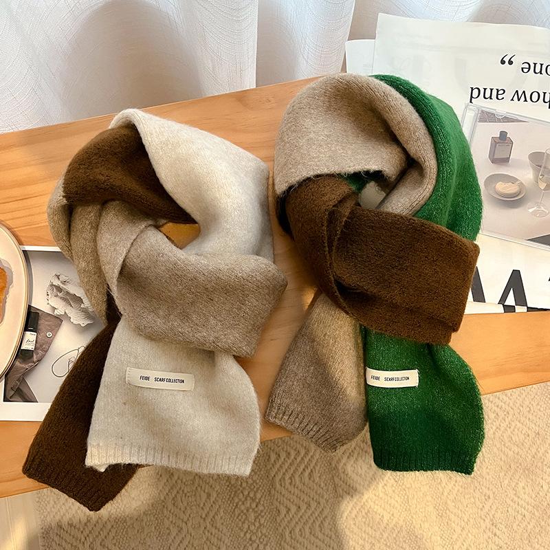 Color Matching Knitted Wool Scarf Women's Dual-Purpose Thick Warm Scarf