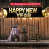 Happy New Year Banner 78.7 x 17.7 Inch Gold and Silver Balloons Sparkling Confetti Design for Holiday Party Decoration Indoor Outdoor Wall Fence or