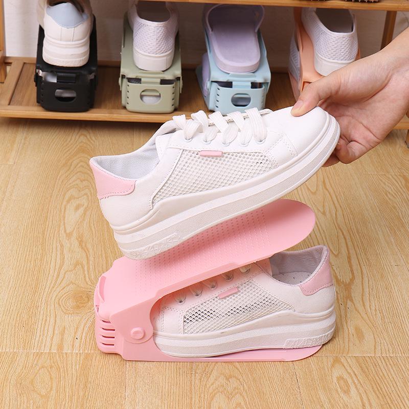 Adjustable Double-Layer Shoe Rack - Space-Saving Plastic Holder for Home and Living Room Storage