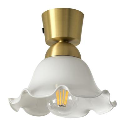 Compact Glass Ceiling Light with Milky Brass Suction E26 LED Ideal for and Other Ceiling Bulb Not Stylish, White, Flower-shaped Design, Cup, Base,