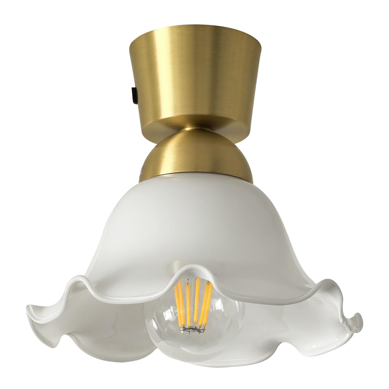 

compact glass ceiling light with milky brass suction E26 LED Ideal for and other ceiling Bulb not Stylish, white, flower-shaped design, cup, base,