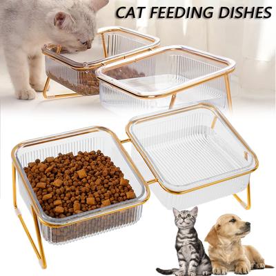 Dvojitá průhledná miska pro mazlíčky na vysoké nožičce Zvýšená kočičí miska 15° skloněná Zvýšená miska na krmivo Stabilní zvýšená kočičí miska proti zvracení