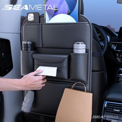 Organizér na zadnú stranu autosedačky s viacerými vreckami, veľkokapacitná úložná taška s držiakom na vreckovky