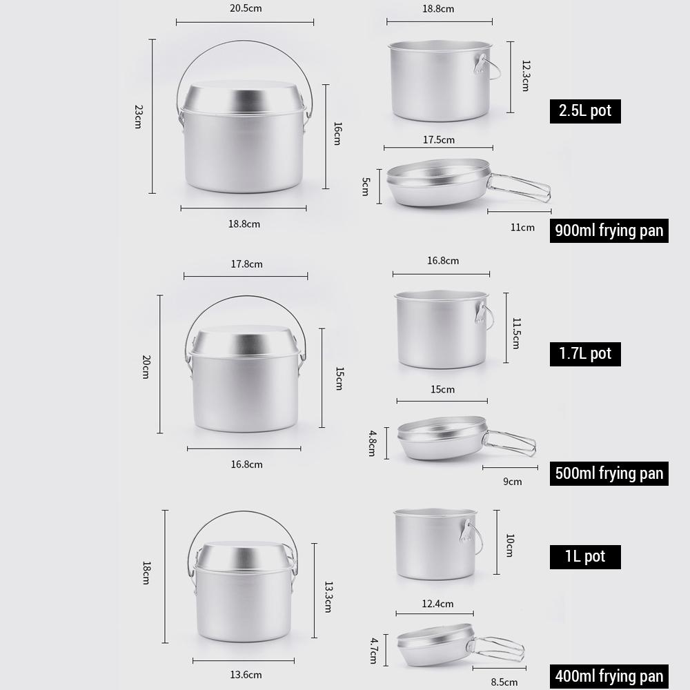 Outdoor Camping Pot and Pan Set Aluminum Hanging Pot Folding Handle Frying Pan for Camping Hiking