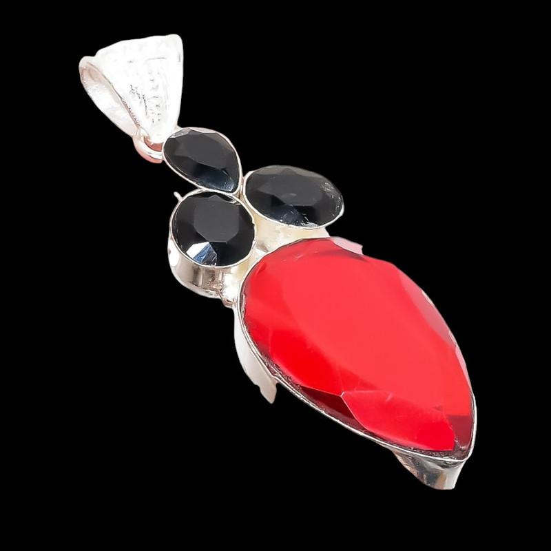 Mozambique Garnet, Spinel Gemstone 925 Sterling Silver Jewelry Pendant 2.48" AH-5289