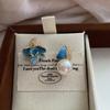 Asymmetrical Leaves Imitation Pearl Stud Earrings Enamel Drip Glaze Advanced Sense Diamond Set 20 Court Style