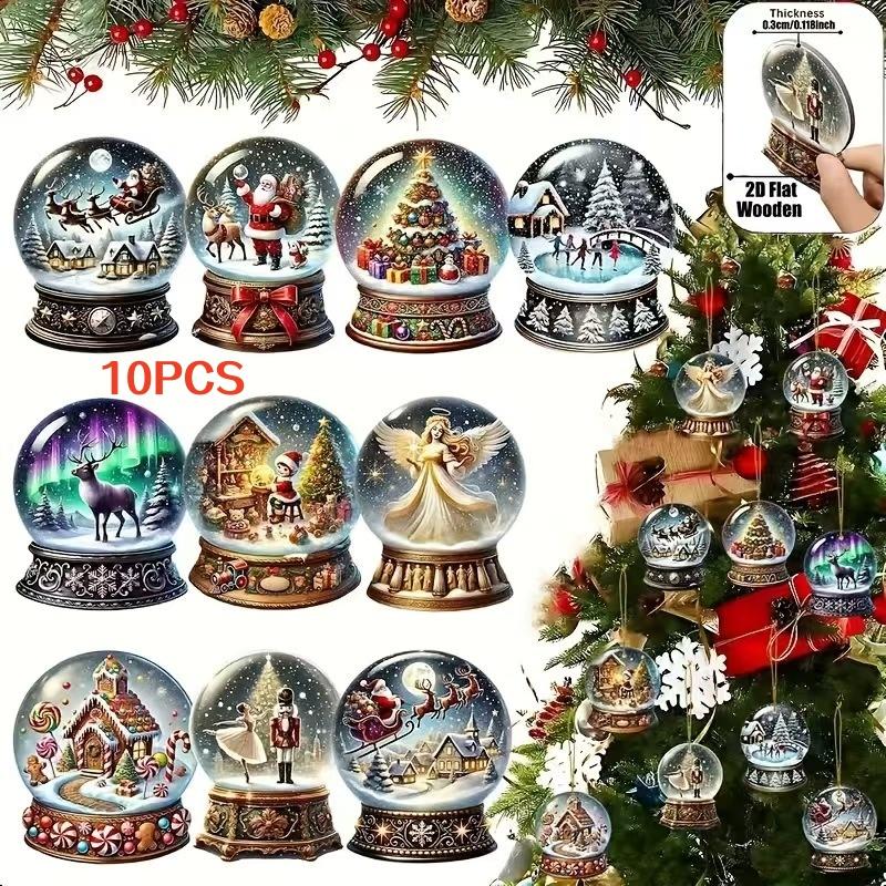 10-Piece Set 2D Flat Victorian Christmas Ball Ornaments Wooden Home Tree Decorations Thanksgiving Gifts Party Decoration Hanging Ornaments