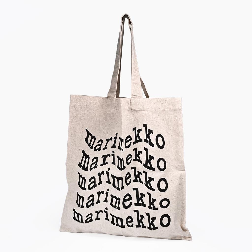 Marimekko Vankka Tote Bag with Marimekko Logo, Women's, Black/Beige, 94599 094599 890, Scandinavian Design [Parallel Import]