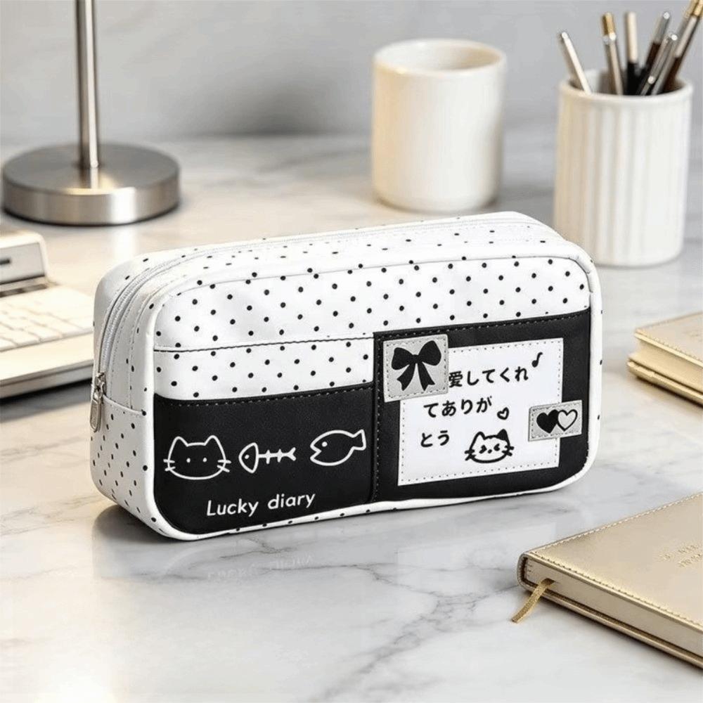 Multi-Layer Pencil Case Cat Pattern Stationery Bag Stationery Organizer Pen Bag Office