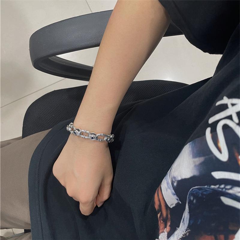 2023 Trendy Men's Wide Bracelet with Floral Vine and Evil Eye Design - European & American Fashion