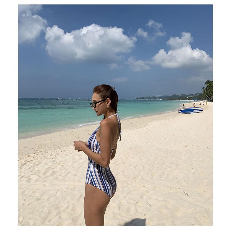 Womens Striped Cutout One-Piece Swimsuit With Padded Cups Hot Swimming
