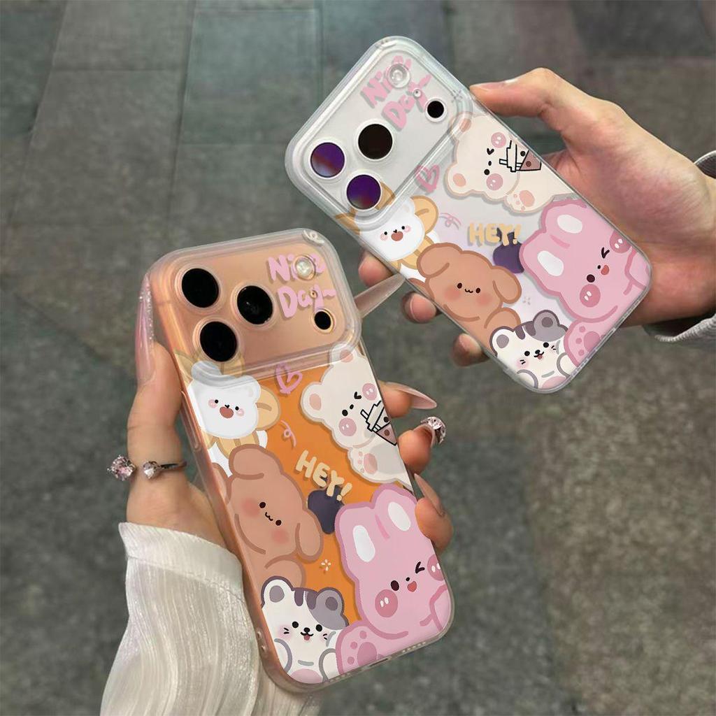 Transparent Animal Phone Case with Integrated Button for Apple 14/15/16/17/17ProMax/16Pro