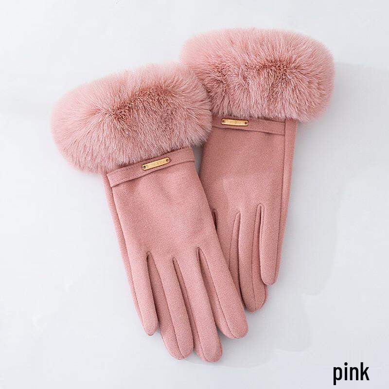 Three Dolphins Women's Winter Rabbit Fur Cycling Gloves