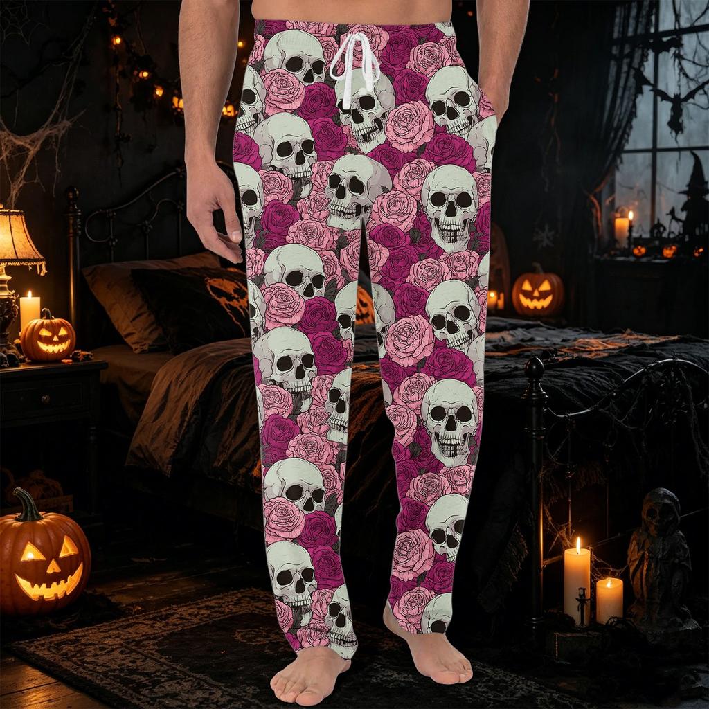Men's Halloween Printed Knit Pajama Pants with Pockets - Color Casual Sleep Pants for Lounging