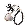 Fashionable Alloy Heart Shaped Bag Charm With Functional Mirror Detachable Bowknot Keychain For Purse Backpack Decoration