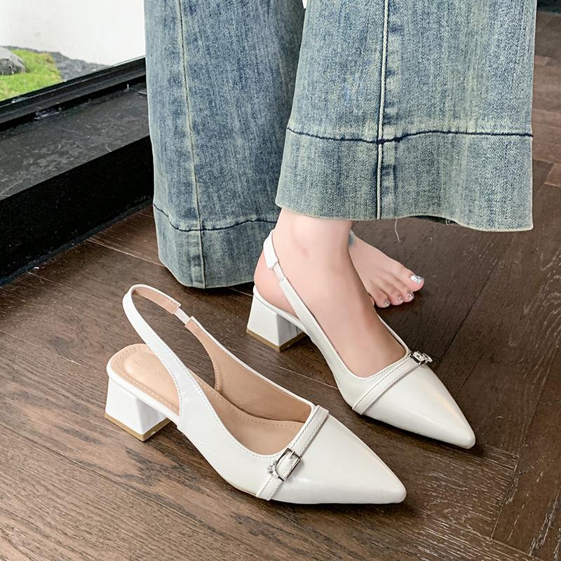 Fashion New Designer Low Heel Sandals for Women Fashion Casual Summer Buckle PU Leather Shoes Ladies Solid Color Pumps Woman