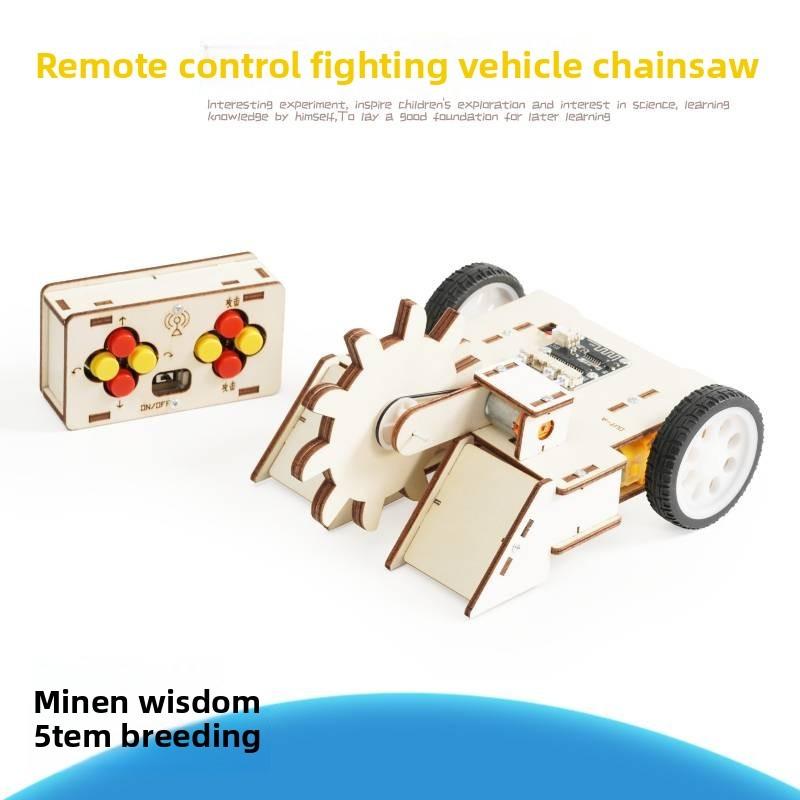 Remote Assembled Wooden Controlled Combat Vehicle With Rotating Children Toy Set