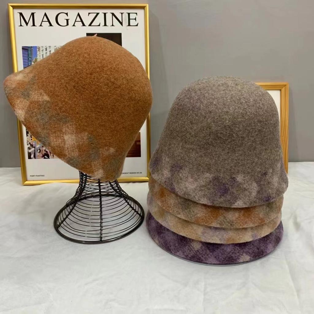 Basin Hat Fashionable Warm Women's New Pure Wool Bucket Hat Color Matching Bucket Hat Small Face Foldable Versatile Bucket