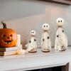 3Pcs Rustic Halloween Ghost Decor Handcrafted Wooden And Fabric Ghost Figurines 3 Sizes Farmhouse Style Shelf Decorations Party Supplies