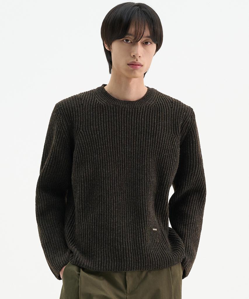 TRIP LE SENS Wool Mixed Color Crop Round Knit_Brown Mix