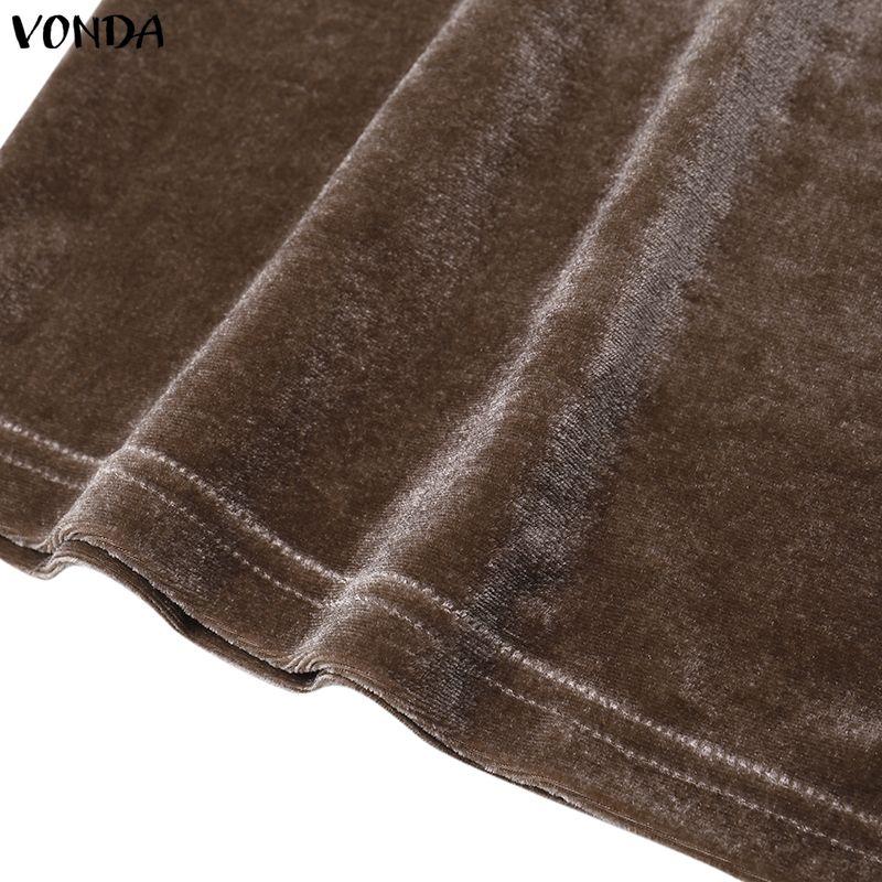 VONDA Autumn Spring Womens Velvet Two Piece Sets V Neck Long Sleeve Tops Wide Leg Pants Tracksuit Outfits
