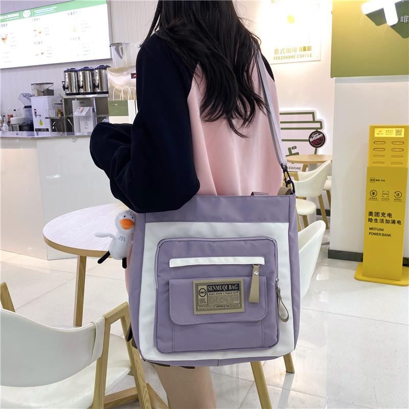 Canvas bag new large-capacity make-up bag dual-purpose tote bag women's schoolbag students junior high school high school canvas messenger bag