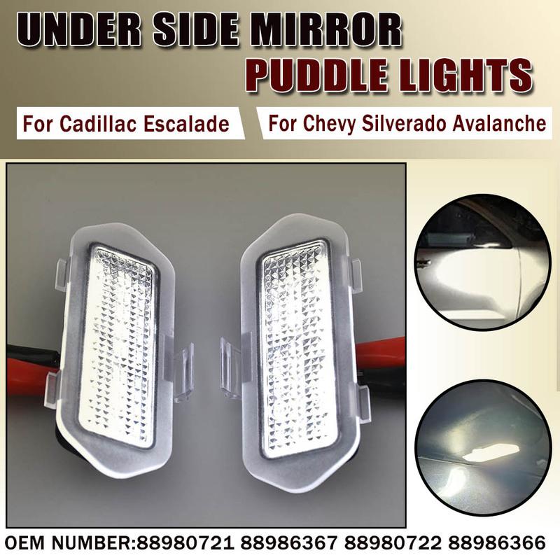 For Cadillac Escalade Chevy Avalanche 1500/2500 Silverado 1500/2500 Tahoe GMC Sierra Yukon 2X LED Under Side Mirror Puddle Light