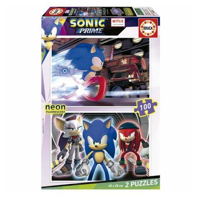 Puzzle - EDUCA BORRAS - Sonic Prime Neon - 2x100 Pieces - Glow In the Dark - 40x28 Cm