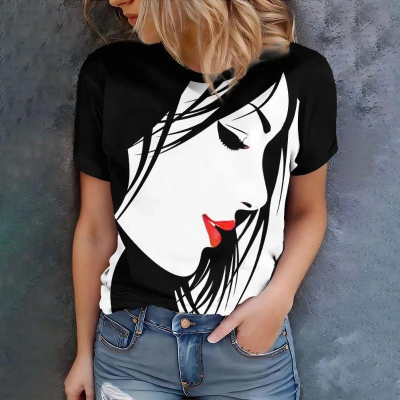 Tricou de damă la modă imprimat 3D, de vară, respirabil, casual, versatil